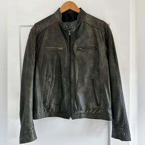 Dark Green Leather Moto Jacket